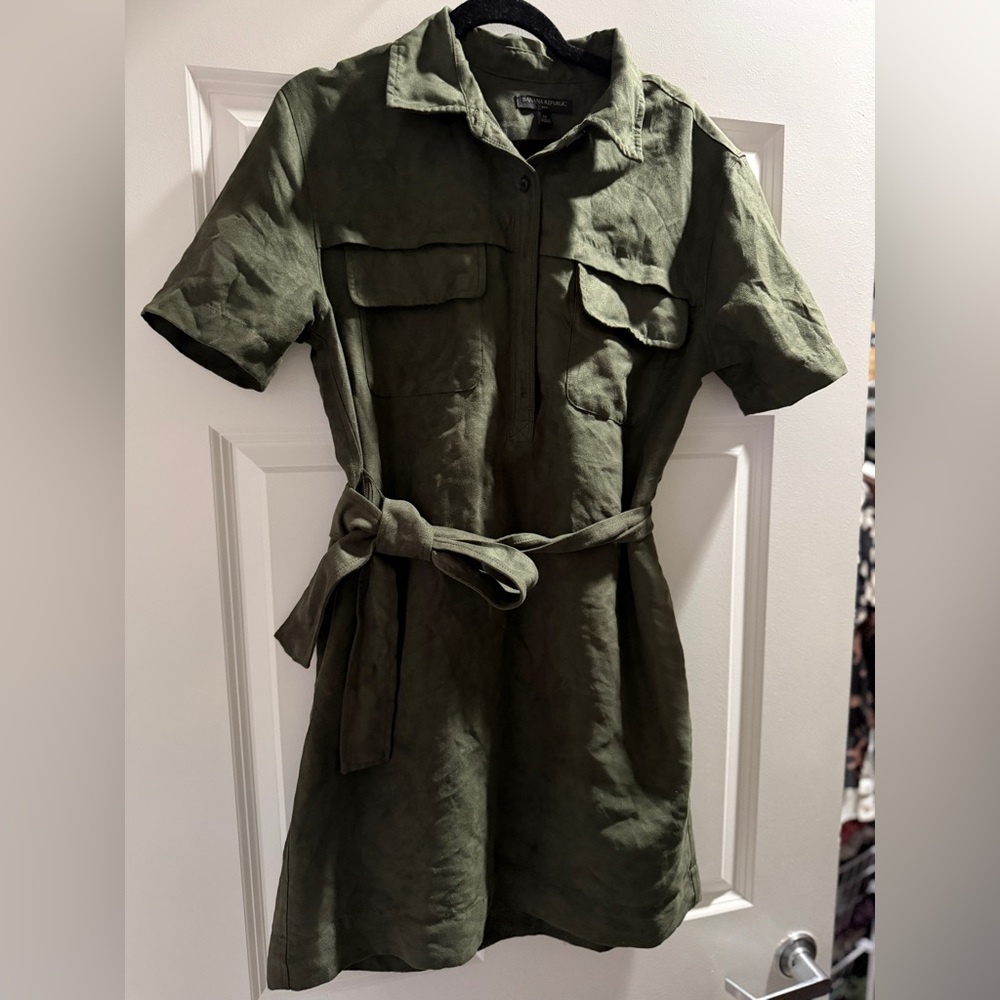 BANANA REPUBLIC Olive Green Suede-Look Dress